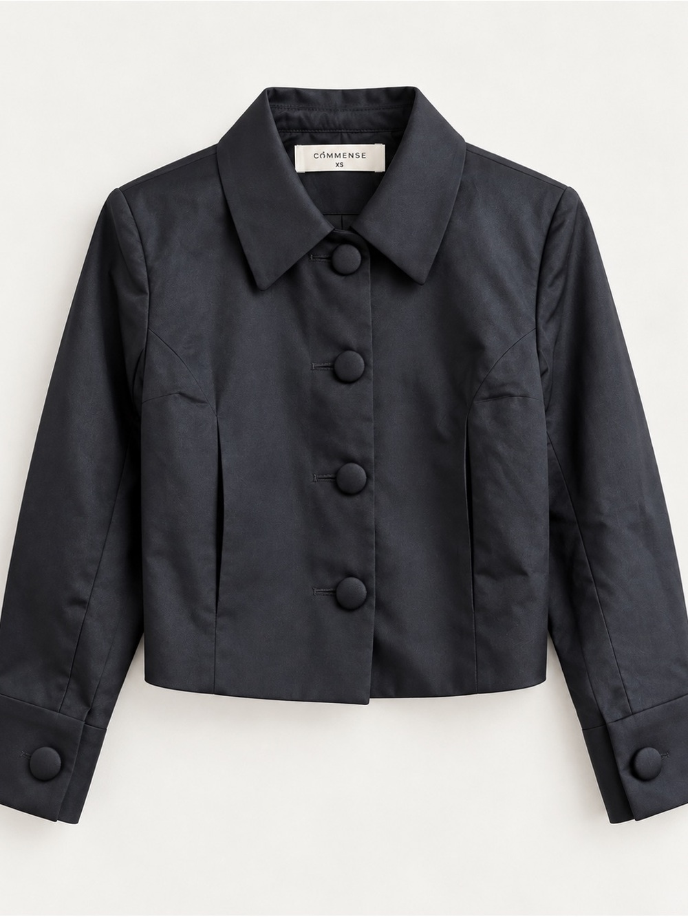 Commense Black Satin Covered Button Tailored Jacket